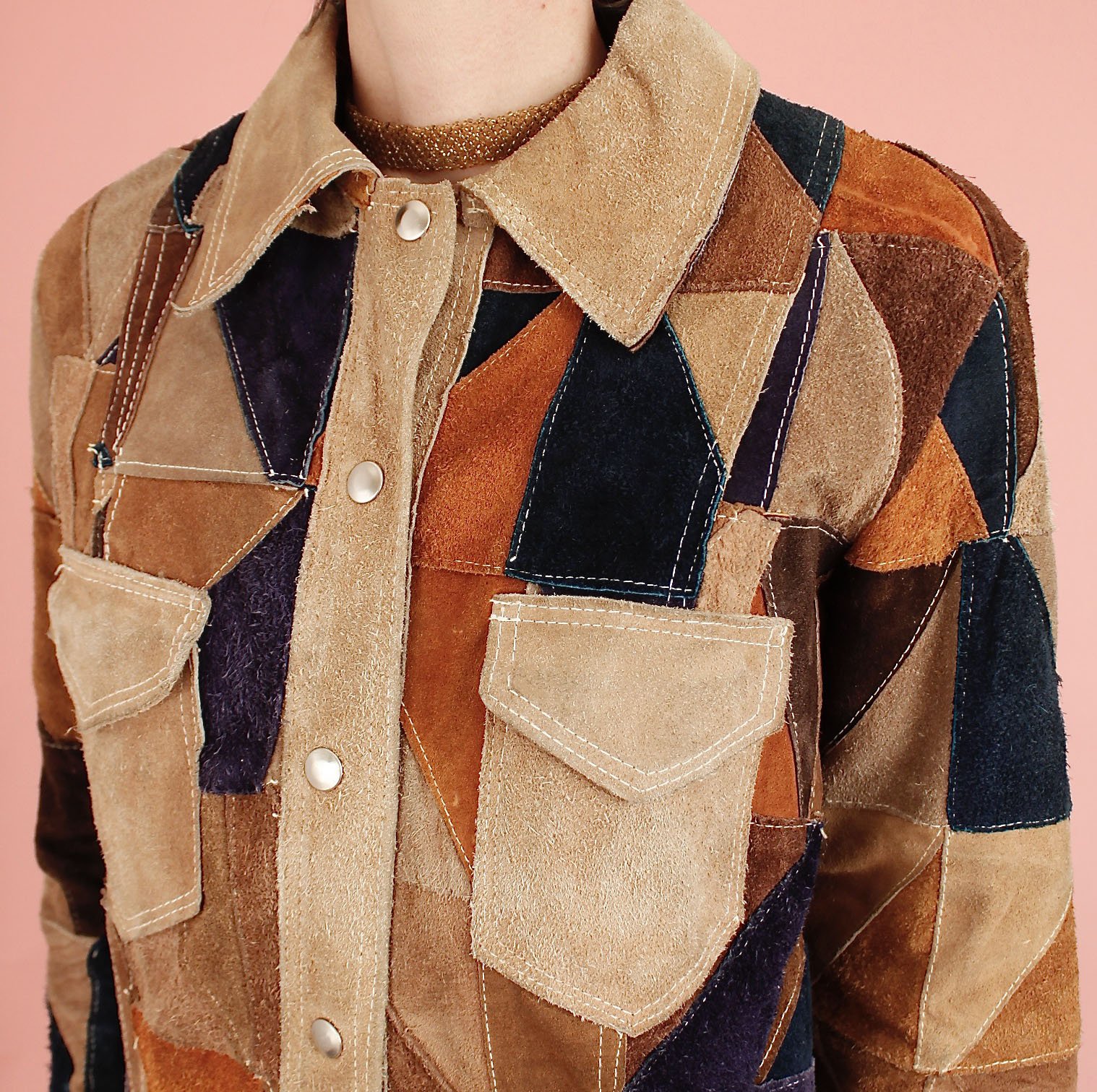 Rare ViNtAgE 1960's/70's Cropped Suede Color Block Jacket